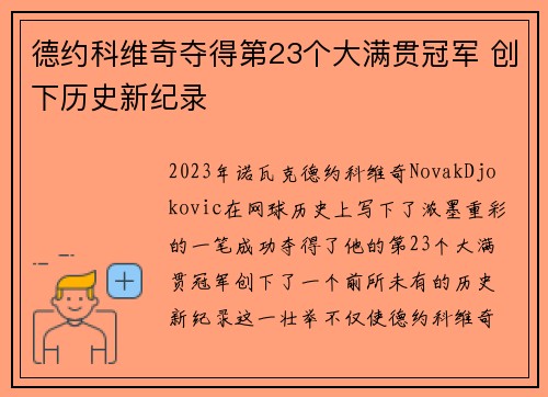德约科维奇夺得第23个大满贯冠军 创下历史新纪录